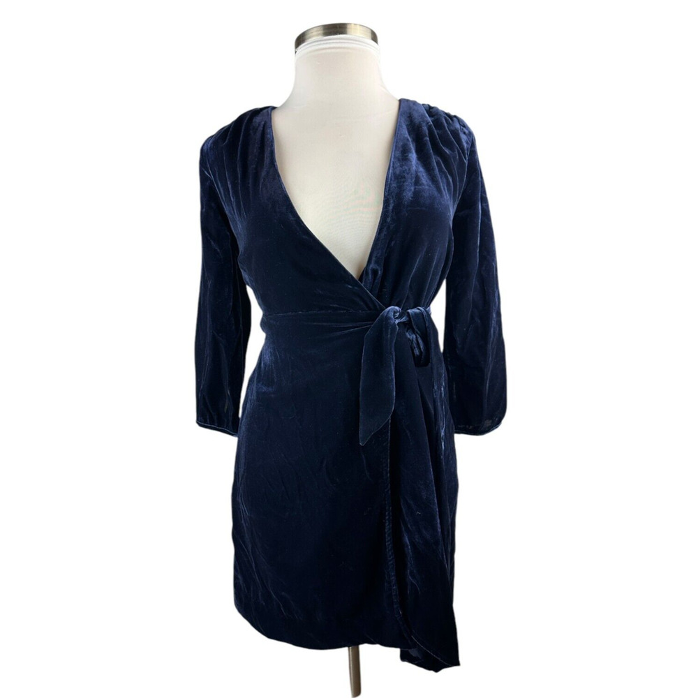 NWT J. Crew Velvet Wrap Dress Long Sleeve Drapy Navy Blue K0145 Women's Size 0 - Picture 3 of 16